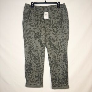 J.Jill Floral Print Ankle Pants Green Stretch Cotton Casual Cropped Size 10 Tall